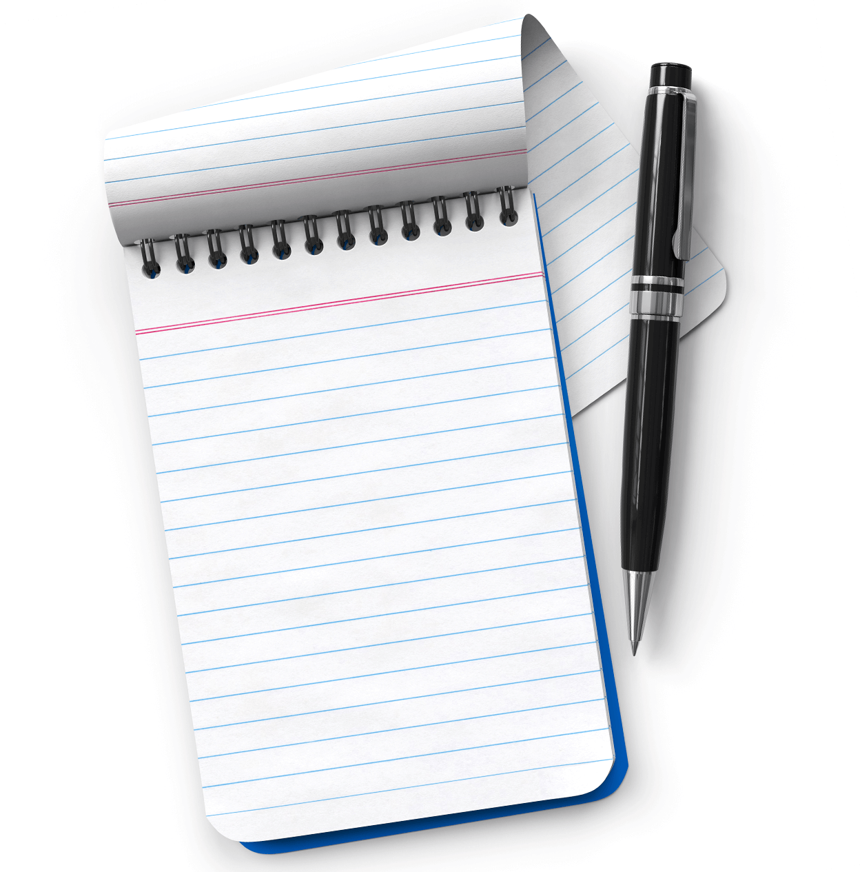 Block mit Stift, unerlässliches Tool, um Ihre Wünsche und Vorstellungen zur Umsetzung Ihrer Publikationen festzuhalten